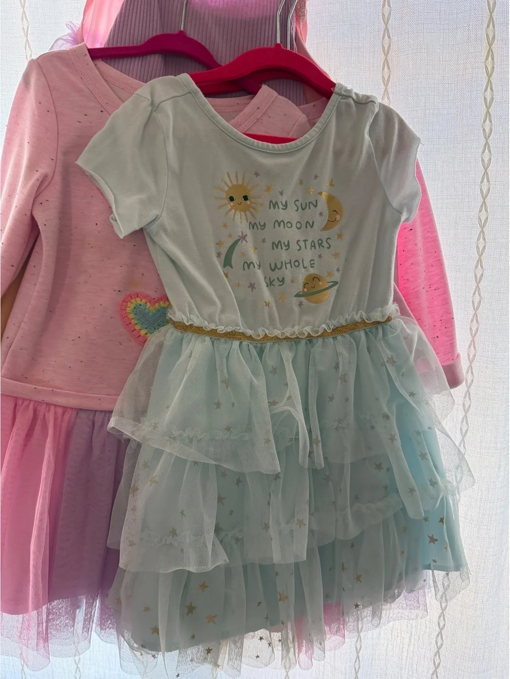Cat & Jack 5T Light Blue Tulle Layered Dress with Sun and Space Theme